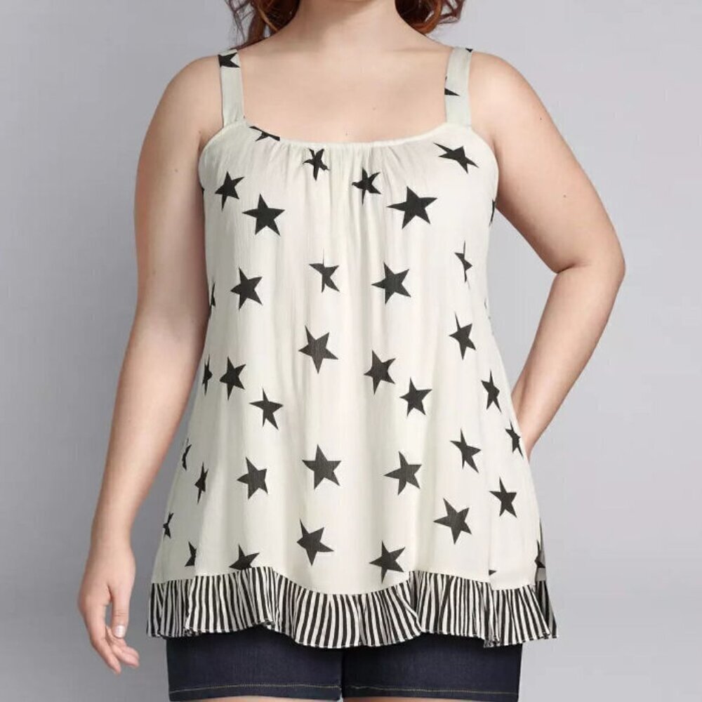 Star Print Swing Blouse Top Womens 14 Sleeveless Tank Light Crepe Cami Tunic NWT